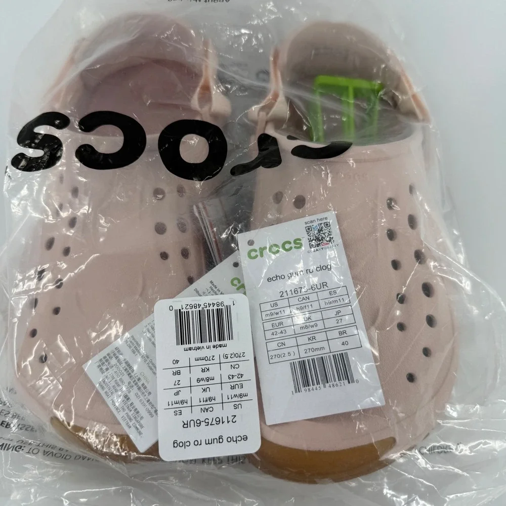 Crocs Echo Gum RO Clog Rose Dust Pink Tan Mens 9 Womens 11 211675-6UR New